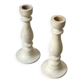 Pair of white wooden candlesticks
