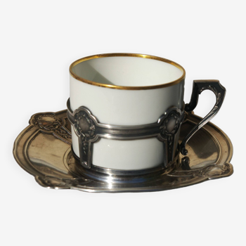 Tasse Porcelaine monture métal argenté Gallia