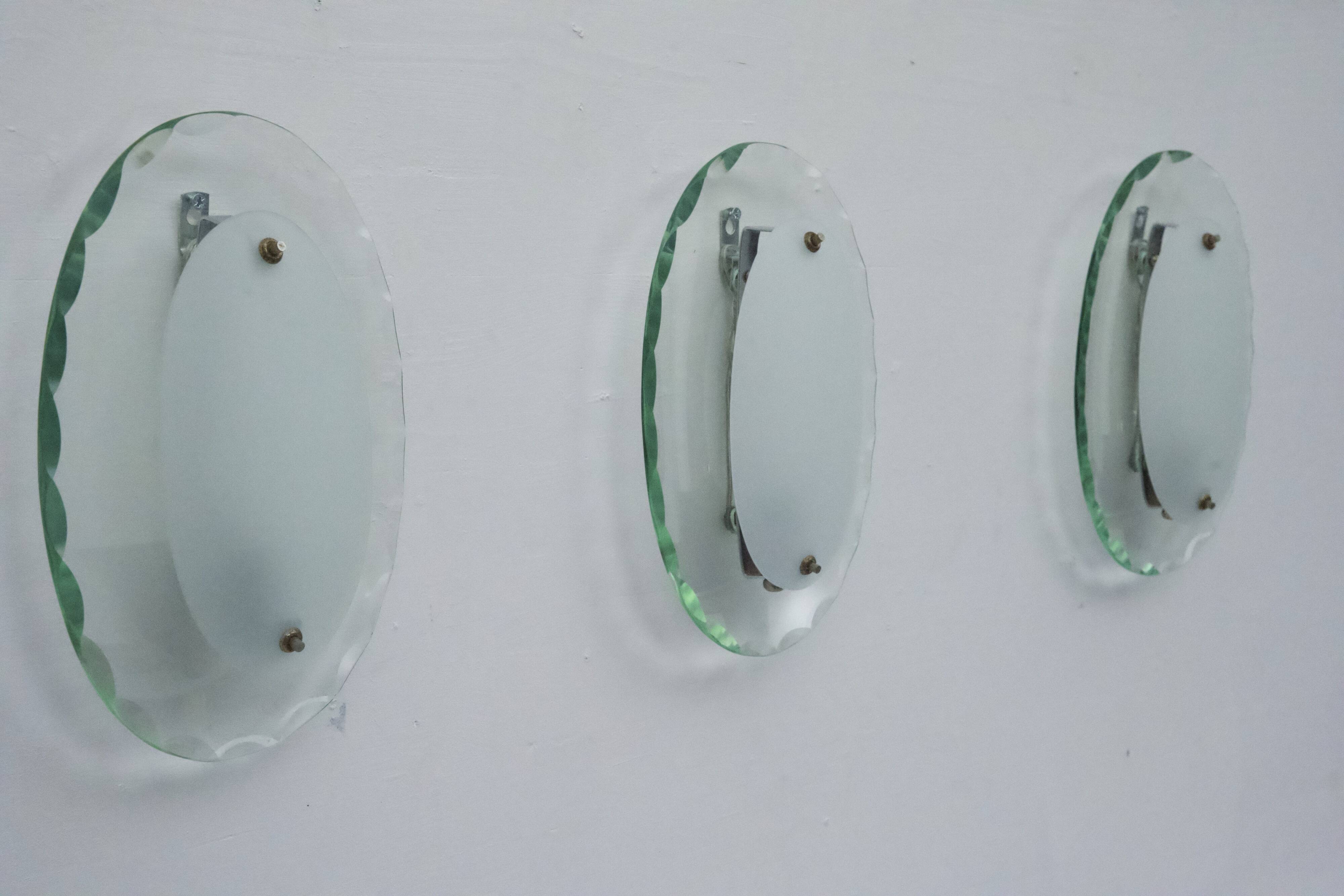 Set of Three Curved Glass Sconces by Cristal Art, Italy, 1960s