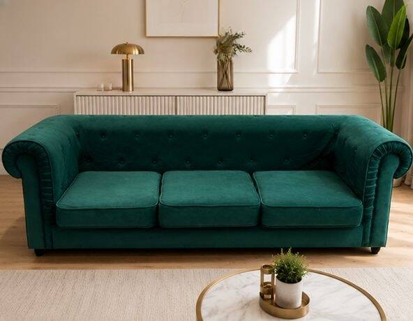 Canapé 3 places design italien en velours vert émeraude