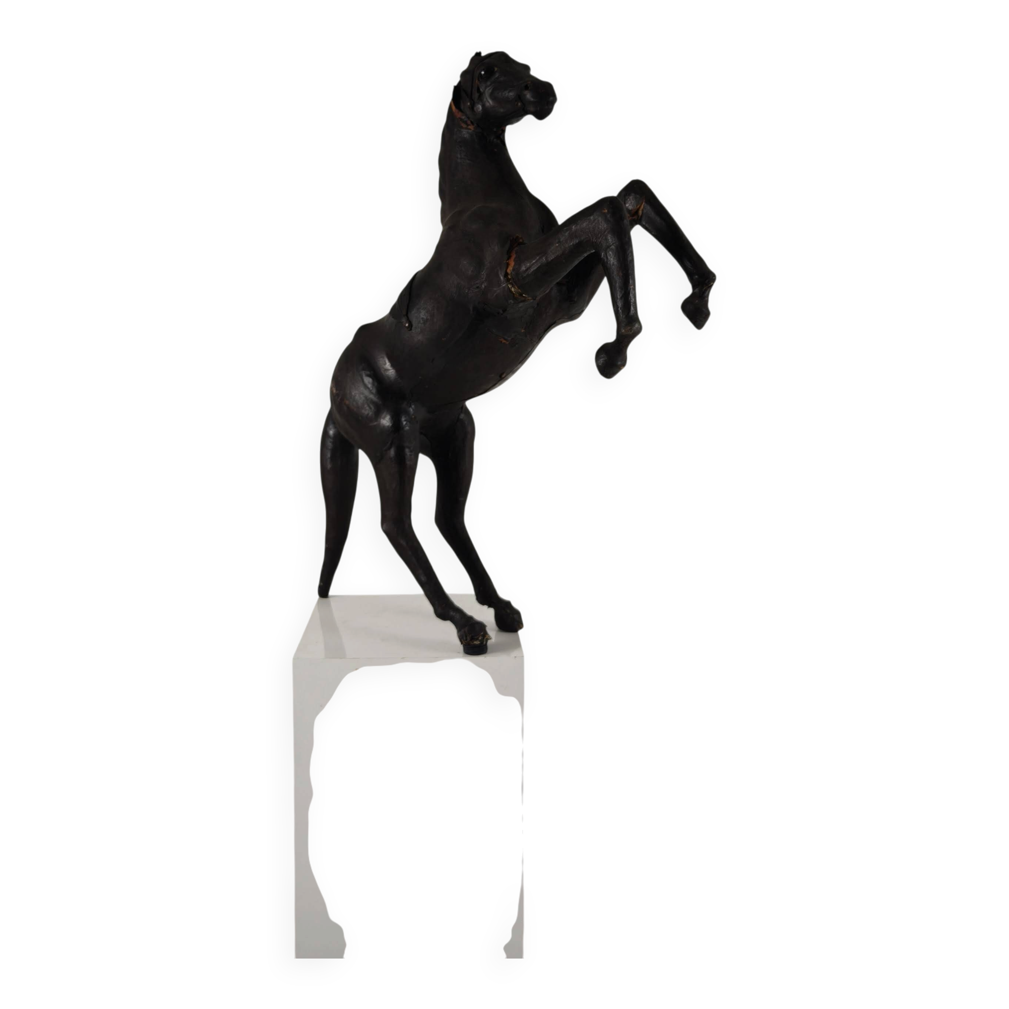Early 20th Century Antique Leather Horse Sculpture with Glass Eyes