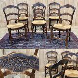 Set of 6 Louis XV style ash chairs with straw seats, from the 1950s