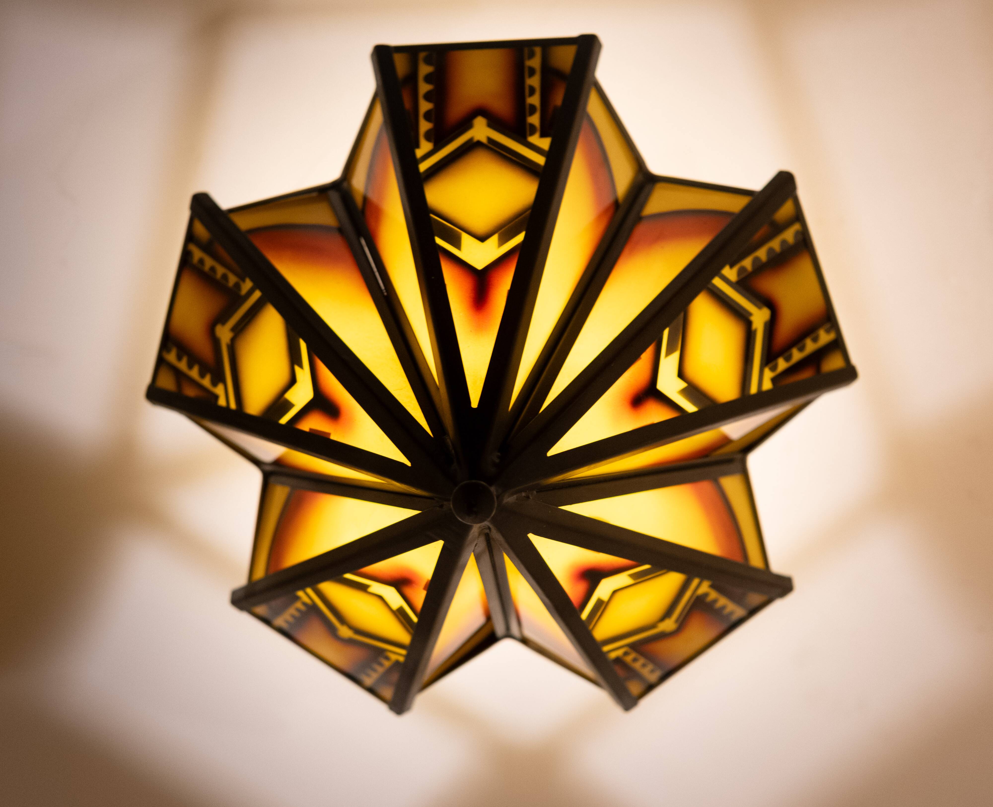 Amsterdam school Dutch Art Deco Stained Glass Chandelier Holland