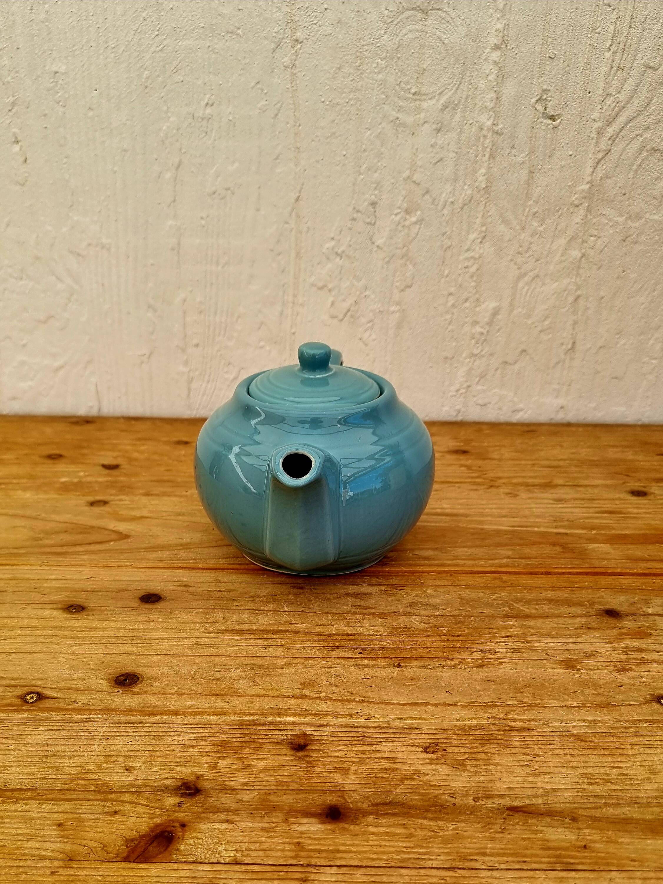 60s blue ceramic teapot