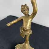 Paire de girandoles, candélabres, bronze, putti, cristal, 4 feux, pampilles, fin XIXème