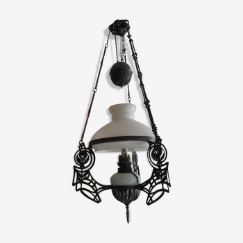 Old white opaline suspension and bronze art deco style