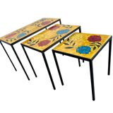 Set of 3 vintage nesting tables and checkered tables