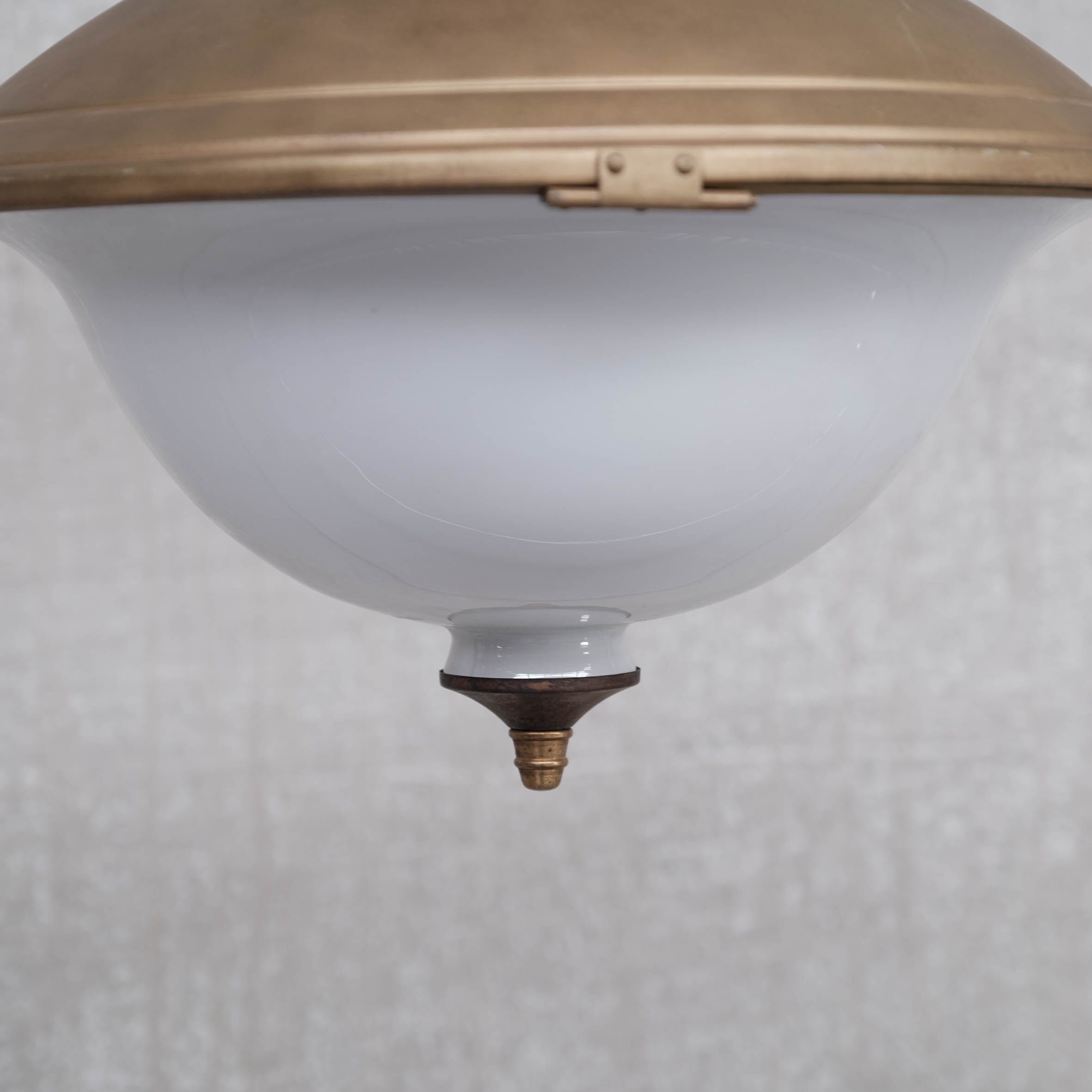 Pair of brass and opaline large pendant lights