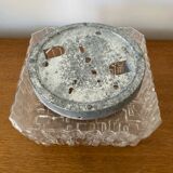 Plafonnier Applique Ancienne Verre Moulé + Support Métal Vintage #C384