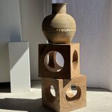 Coffee table, or openwork cubic stool in natural monoxyle mango wood H40.