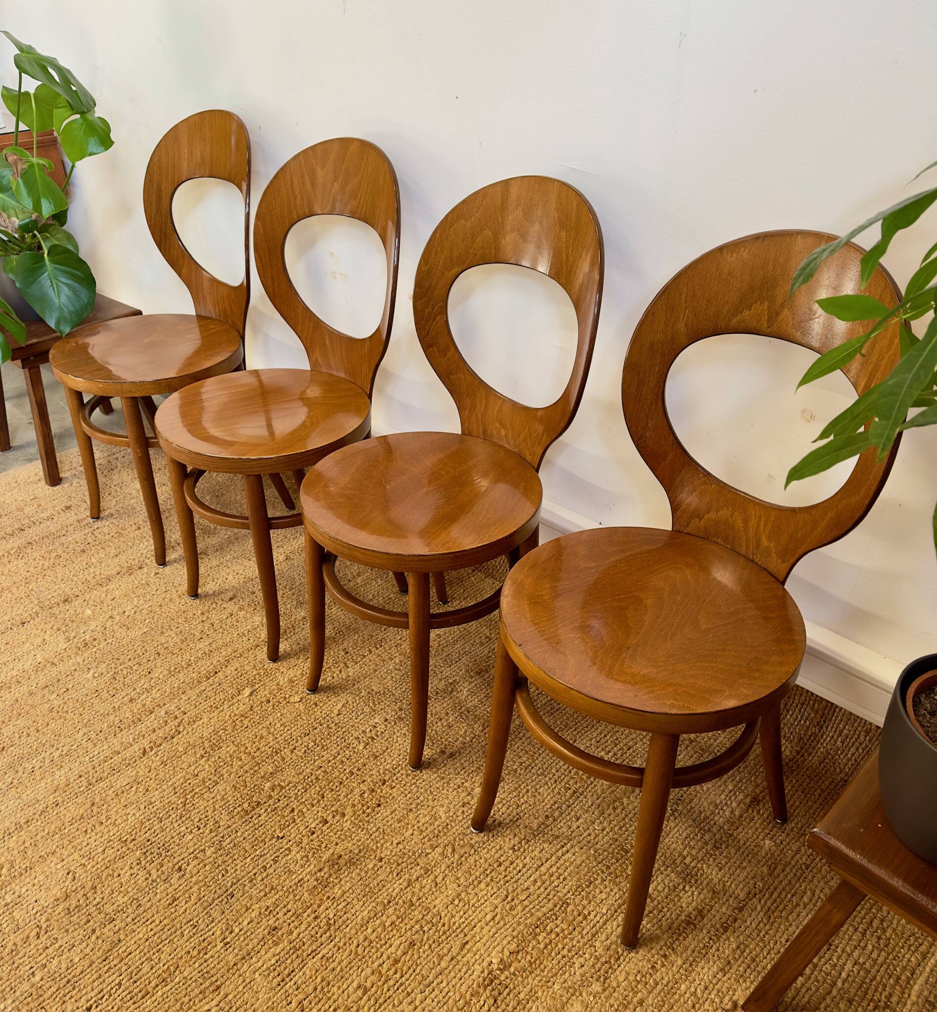 4 chaises bistrot Baumann modèle Mouette en bois courbé