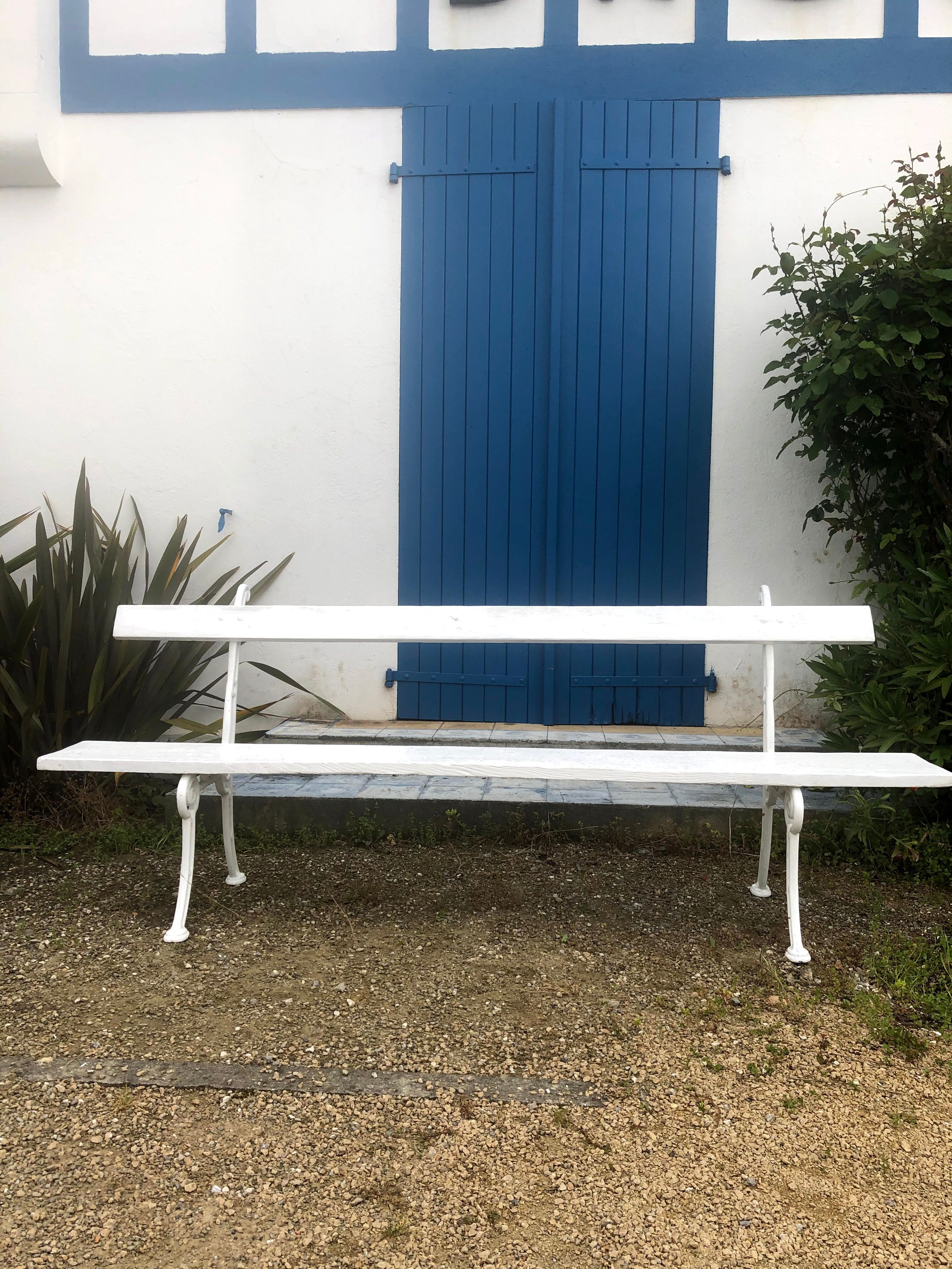White garden bench