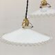 Pairs of vintage suspensions in white opaline with serrated edges