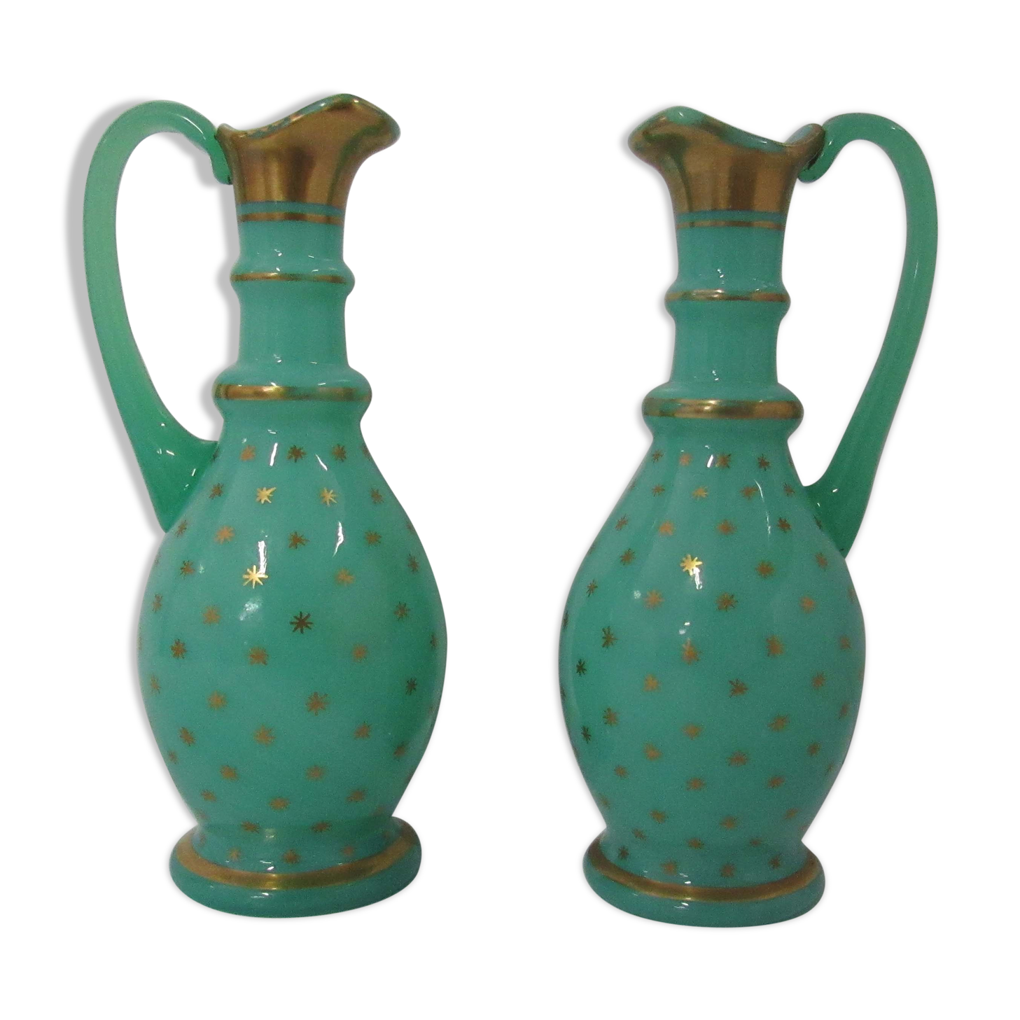 Pair ewers in green opaline oil-bitter wine