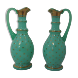 Pair ewers in green opaline oil-bitter wine