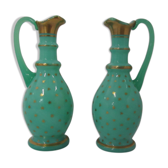 Pair ewers in green opaline oil-bitter wine
