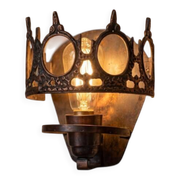 1970s Gothic Revival Crown Wall Sconce, Ornate Vintage Metal Lighting