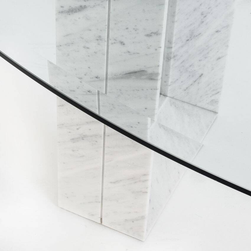 Table named "Diapason". Carrara marble and glass. Cattelan Italia. 90s.