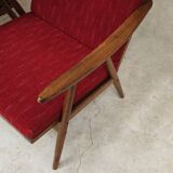 Pair of burgundy boomerang armchairs Antonin Suman Ton Bystrice (Thonet)