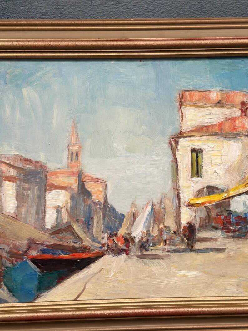 Swedish Oil on  panel - "Venice II" by Knut Norman - Vintage- 51 × 43 cm
