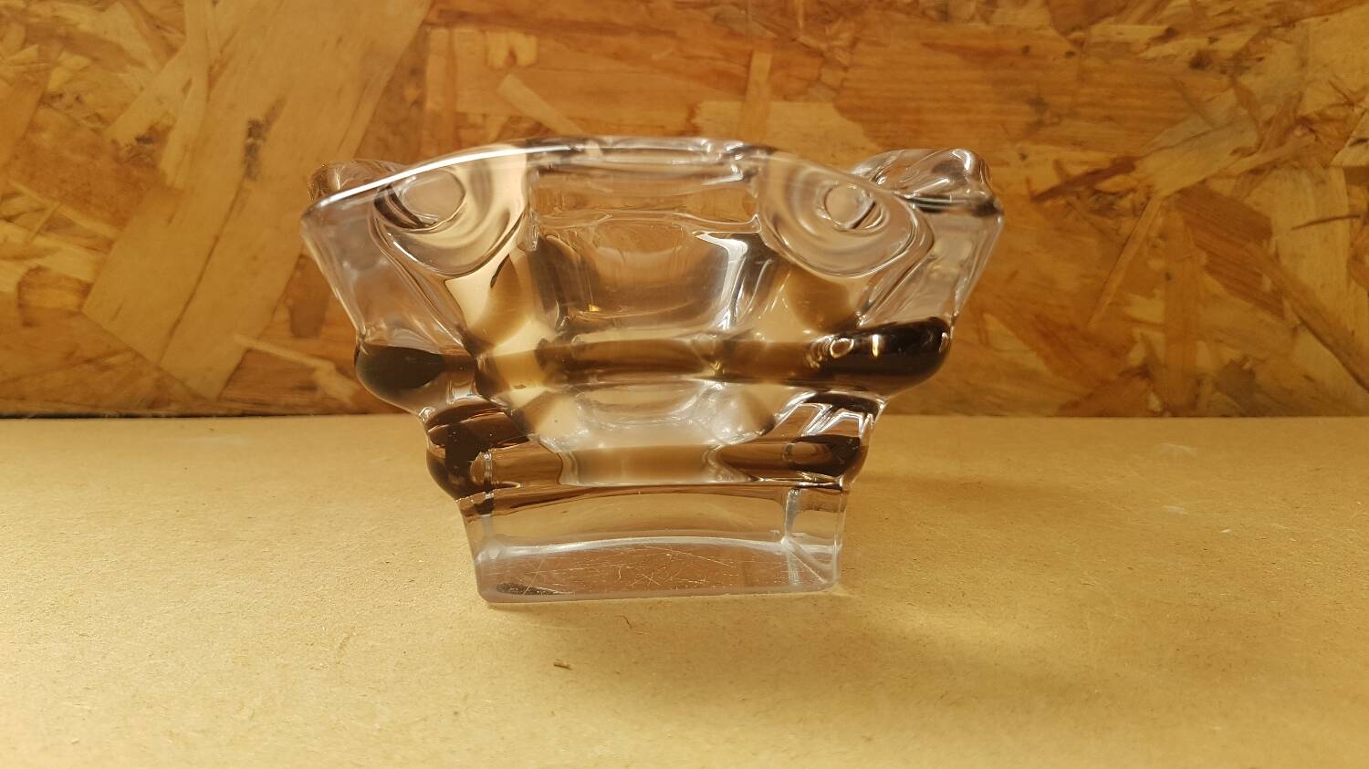 Old vintage transparent & smoked crystal ashtray