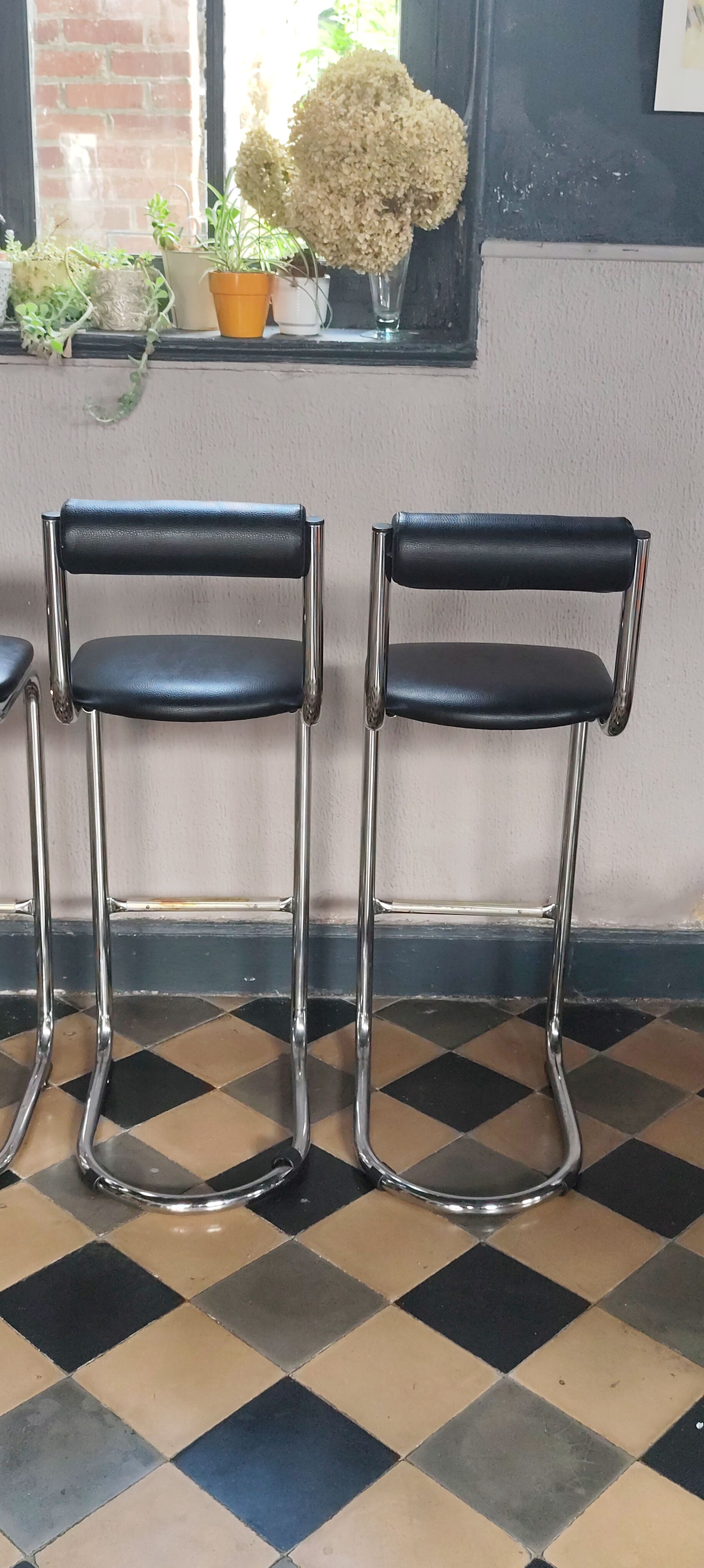 Chaise tabouret de bar chrome 1980