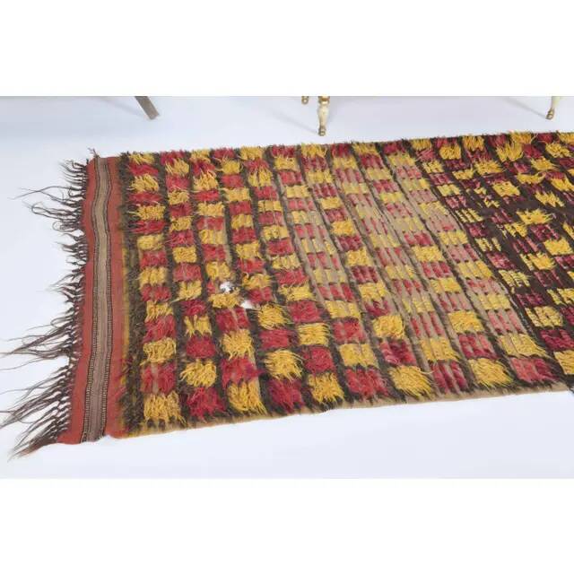 Vintage Turkish Hand-Knotted Wool Cotton Yellow Kilim Runner Rug 136x307