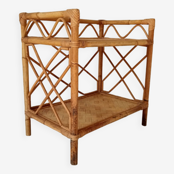Bamboo and rattan shelf side table by Audoux and Minnet 1950s