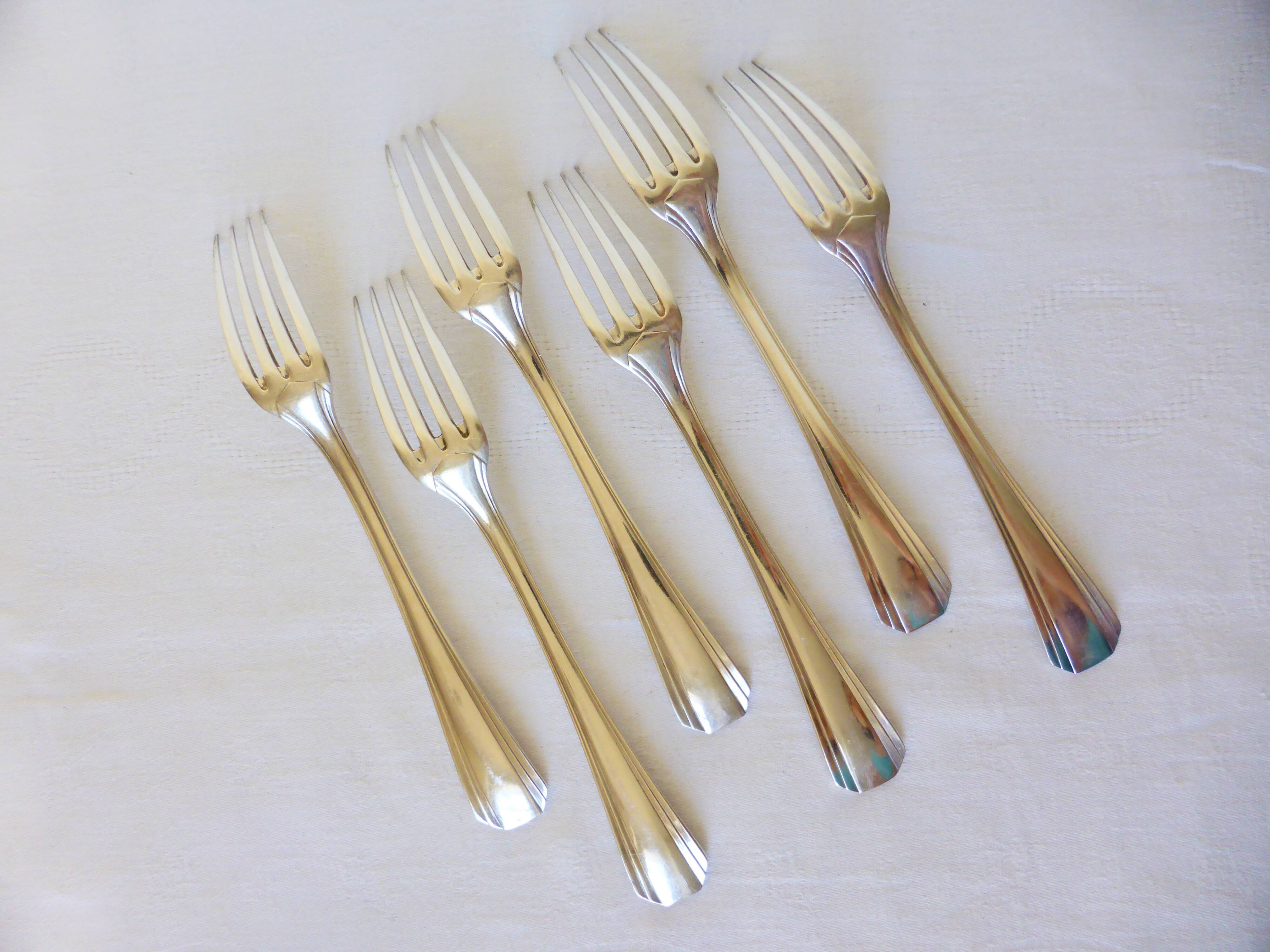 6 Christofle art deco style silver plated forks