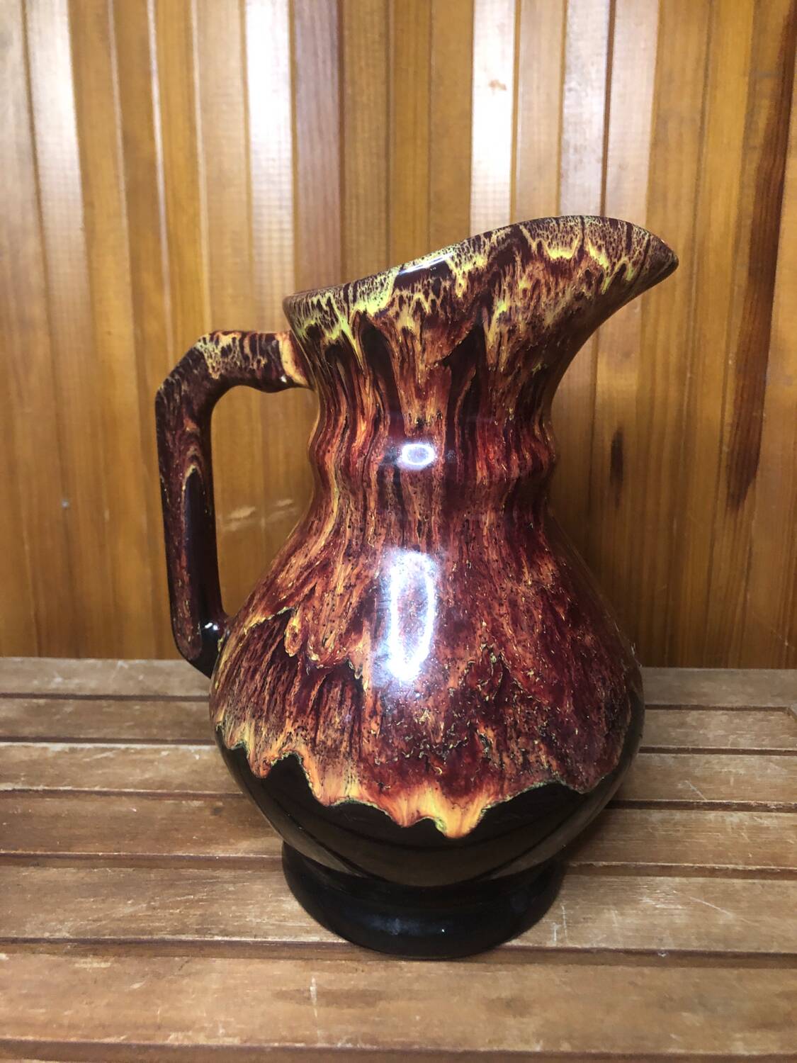 Old morvan small mass pitcher black & red ceramic vintage