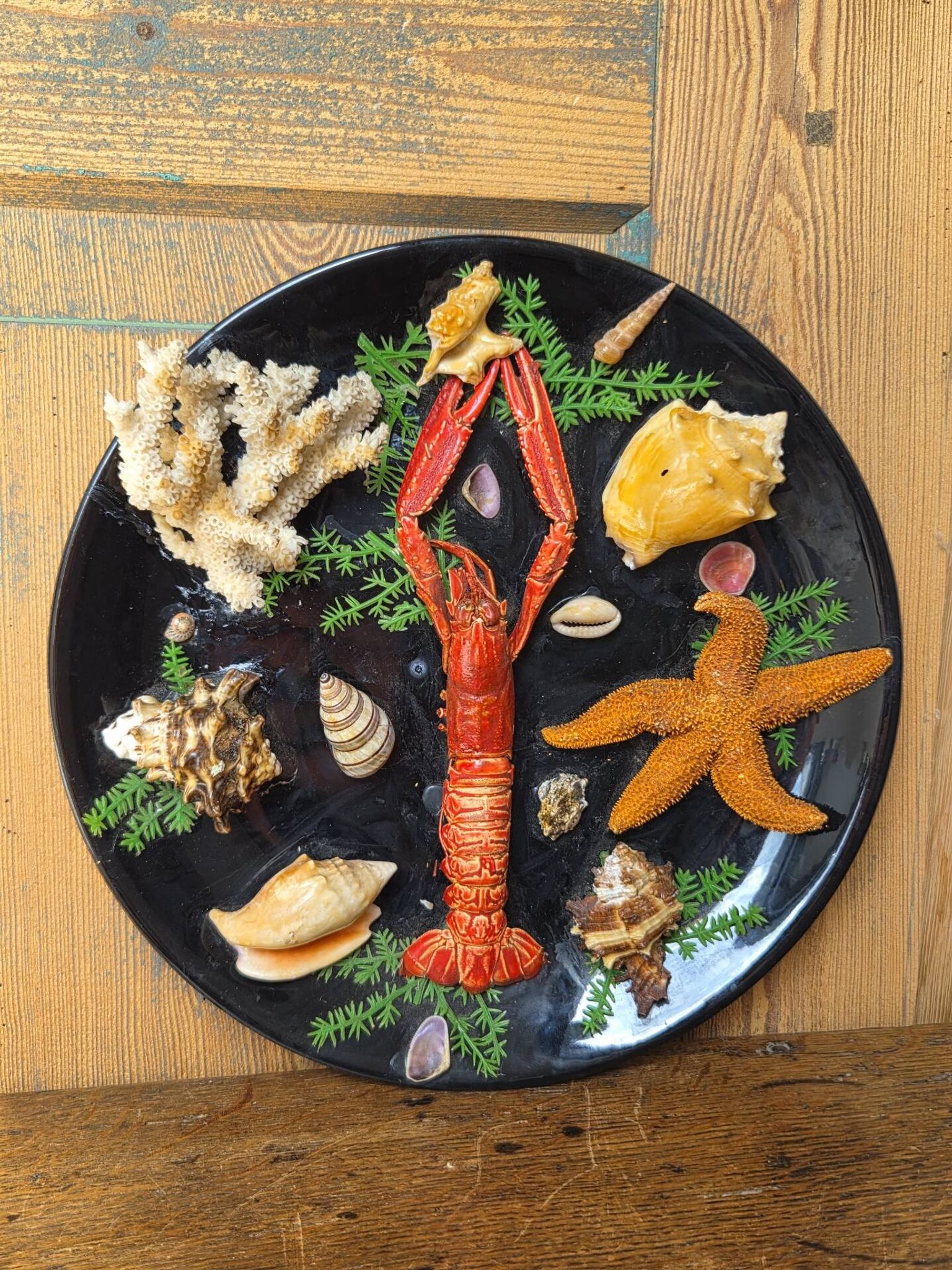 Unusual vintage wall plate seafood curiosity cabinet