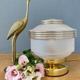Table lamp vintage art deco globe in white frosted glass with golden edging