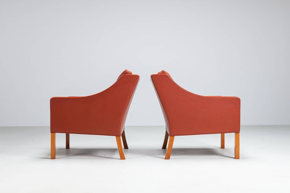 Borge Mogensen cognac leather lounge chairs Fredericia Stolefabrik Denmark 1963
