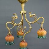 Art nouveau chandelier in gilt bronze, france, circa 1890