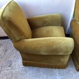 Pair of vintage yellow velvet armchairs