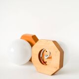 Pair of globe wall lights in opaline with a pine base, 1980.