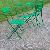 Set of 4 folding garden chairs 1900 in iron and wood