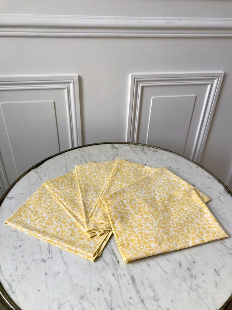 Lot de 6 serviettes de toilettes jaune à motifs années 60-70