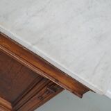 Antique French Pitch Pine & Marble Shop Counter Cabinet / Kitchen Island, 1