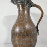 Vase Cruche Hammam Persan en Cuivre Argenté / 19ème Empire Perse / Ciselé Qajar