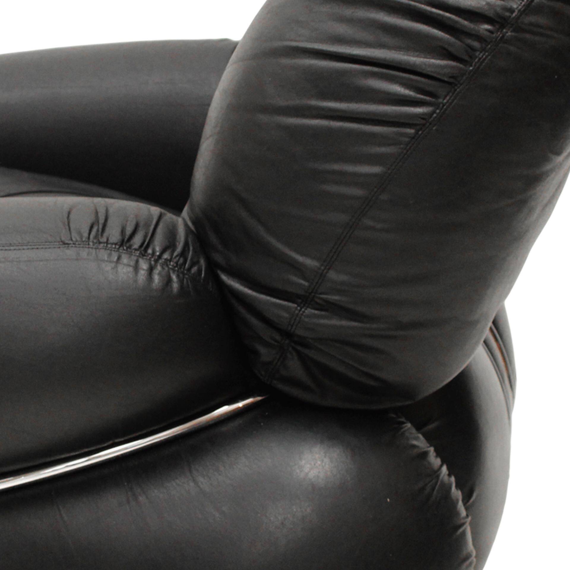 Italian Pair Of Okay Armchairs by Adriano Piazzesi with Black Leather and Steel
