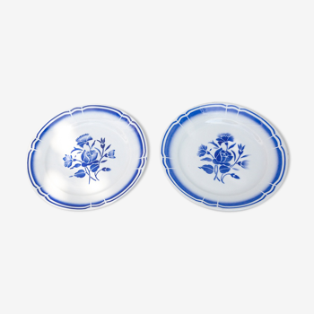 2 plates dessert pattern blue flowers