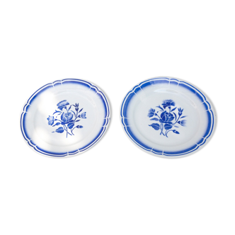 2 assiettes dessert motif fleurs bleues