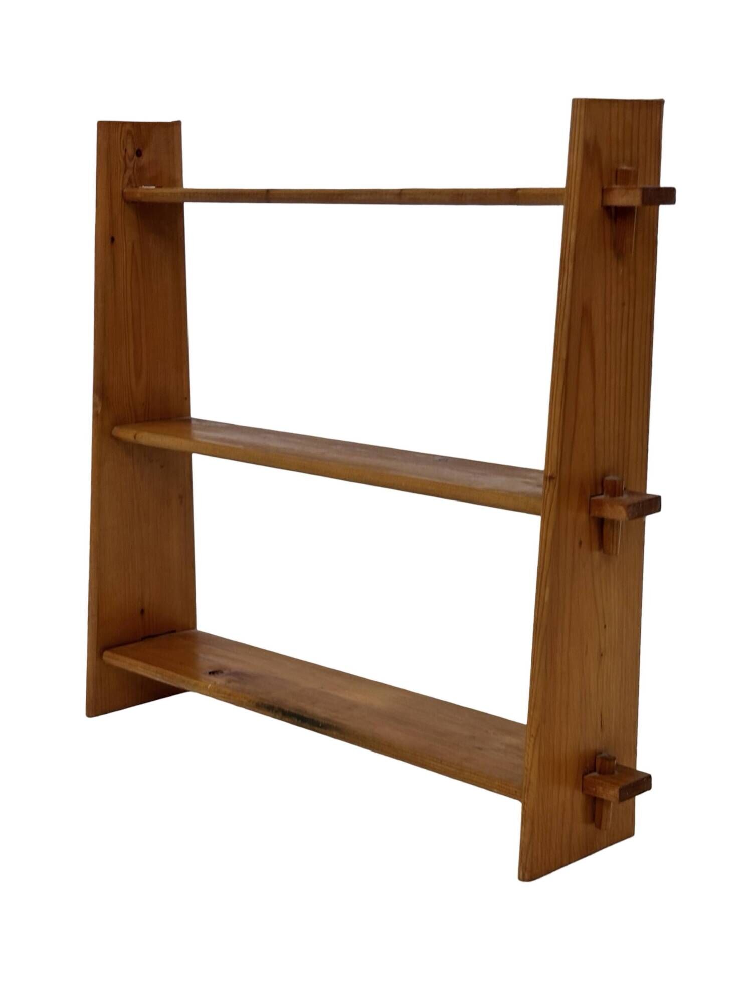 Vintage wooden wall shelve rack bookshelf in pinewood minimalist design