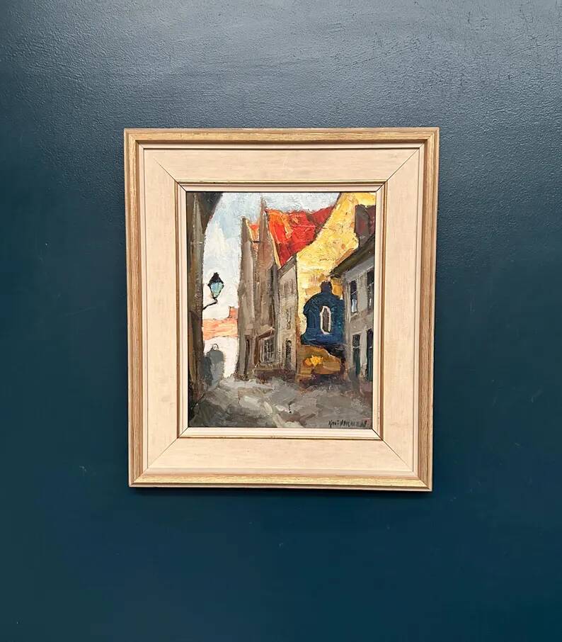 Original Swedish Oil on Panel - "Alley" by Knut Norman - Signed - Vintage and Framed - 59 × 46 cm (23.2" × 18.1")