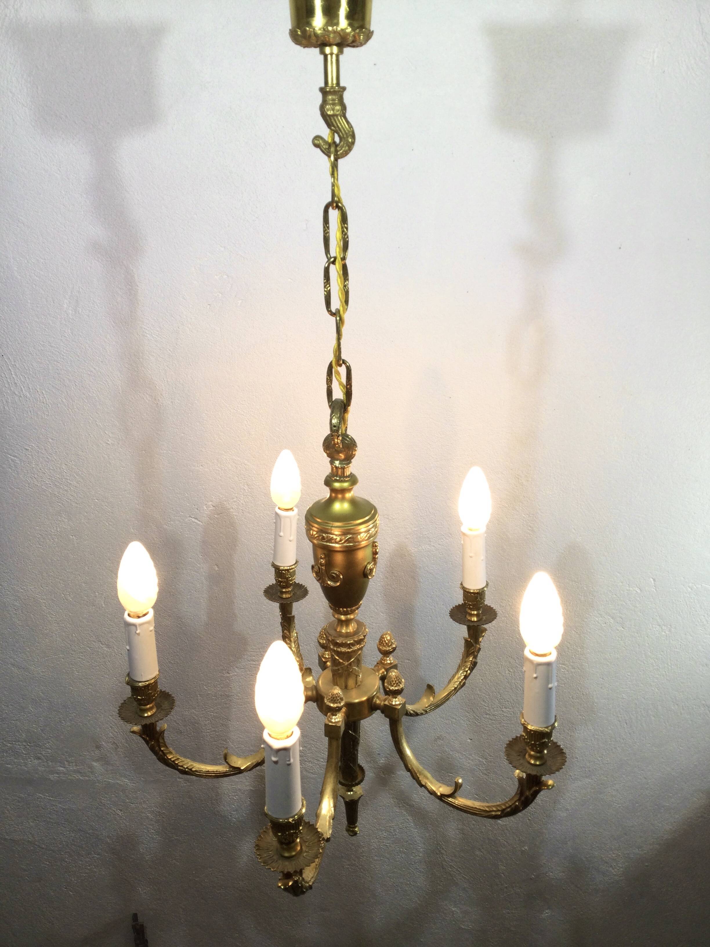 Louis XVI Bronze Chandelier 5 Lights