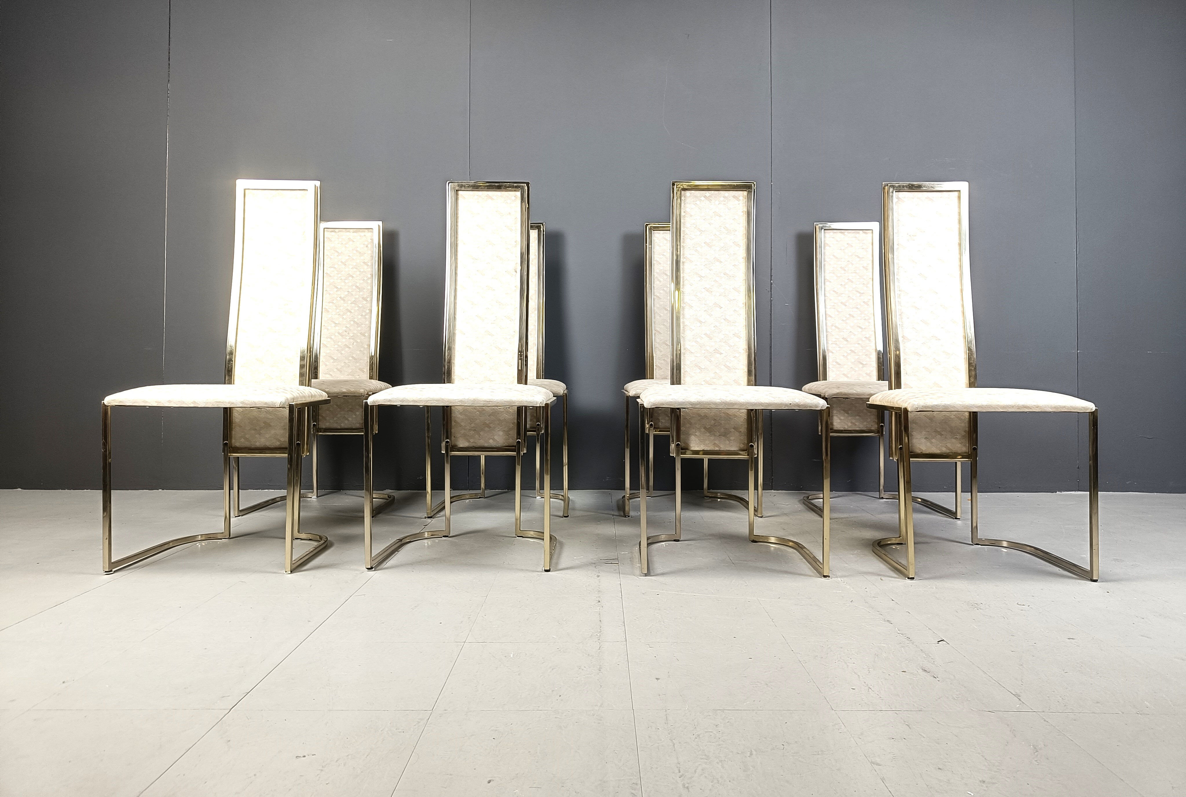 Vintage brass dining chairs by Belgo Chrom, 1970s - set of 8