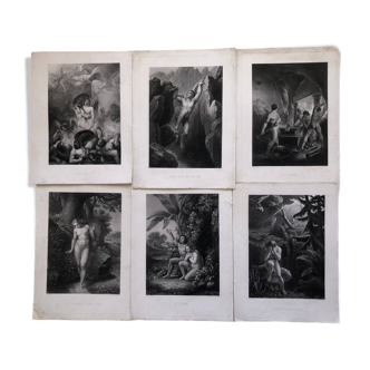 Lot 6 ETCHING WATER ENGRAVINGS Adam & Eve Satan the Forges taken from PARADISE LOST by MILTON 1863