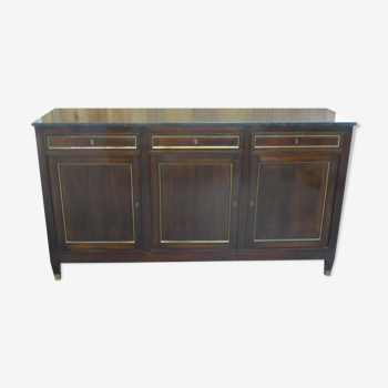 Mahogany dresser, 3 doors, 3 drawers, covered with a black marble plate, directoiresaw style, decoration