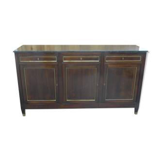 Mahogany dresser, 3 doors, 3 drawers, covered with a black marble plate, directoiresaw style, decoration